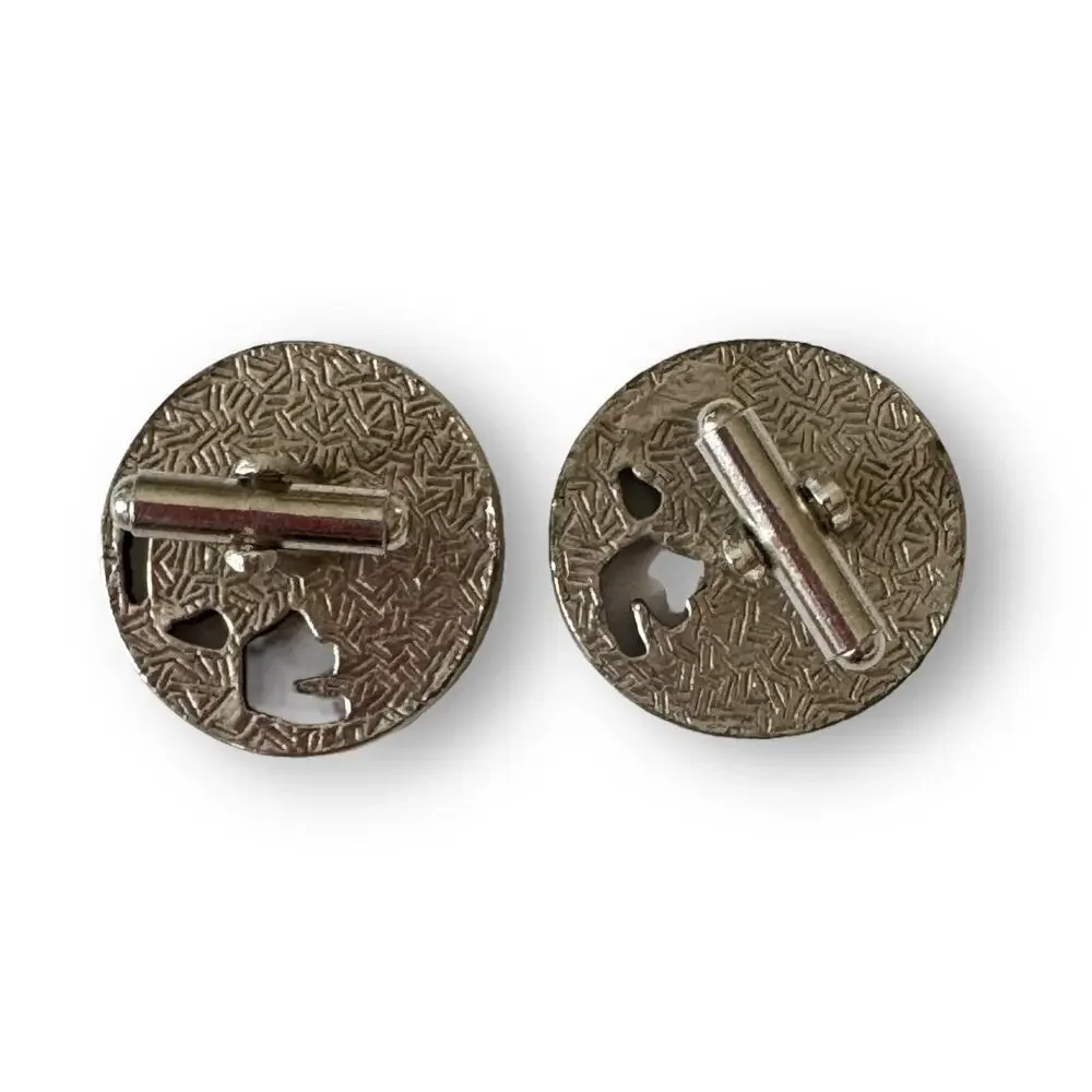 Vintage MCM 1” Large Metal Cuff Links of Man with Rickshaw, Silver Dapper Day